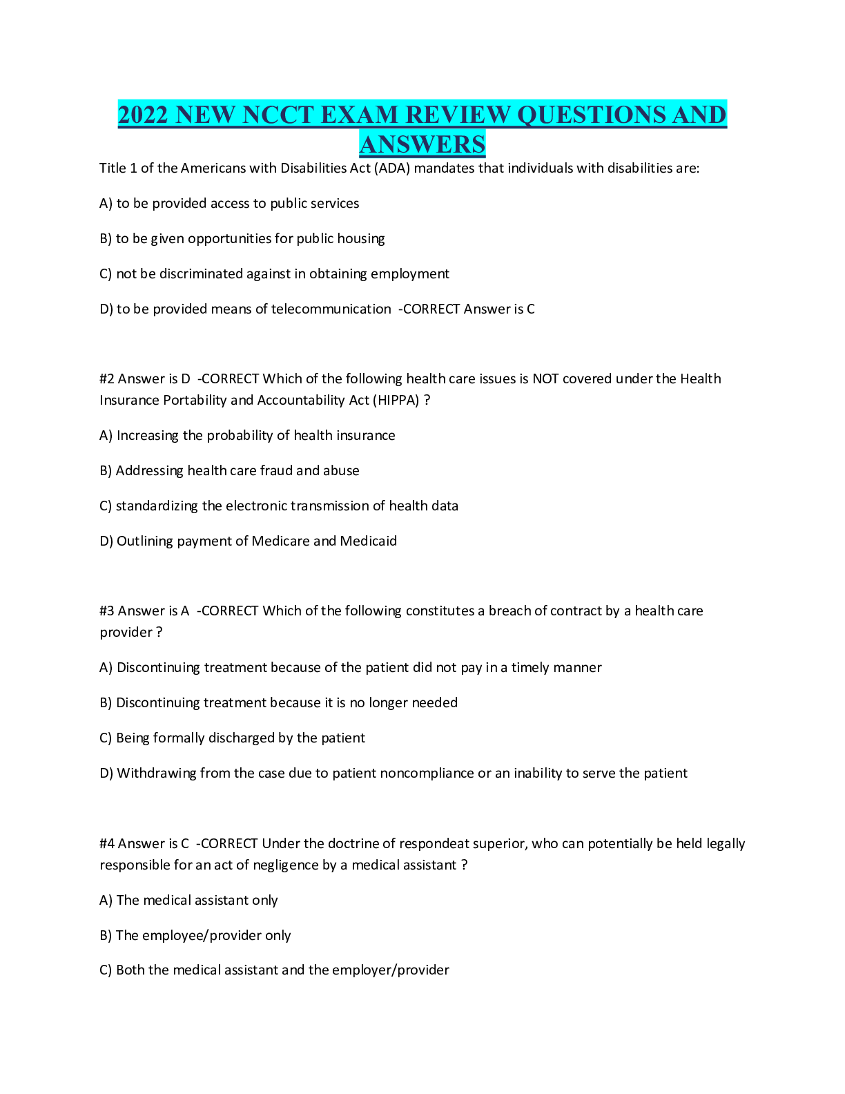 Preview image for 2022 NEW NCCT EXAM REVIEW QUESTIONS AND ANSWERS 100% SOLVED SOLUTION